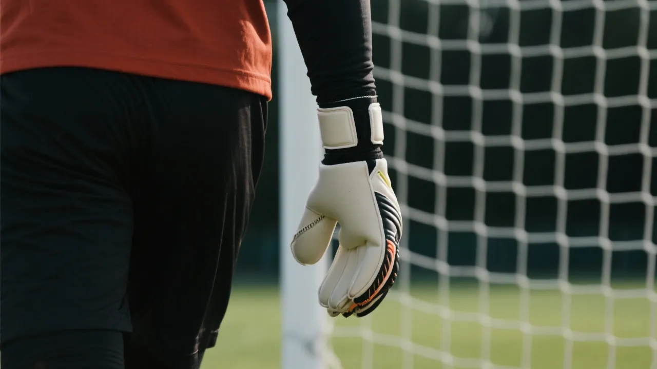 替补门将与手套特写，赛场灯光下的紧张与专注